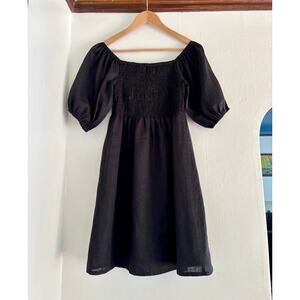 Aura The Label Black Linen Puff Sleeve Dress NWT— Size M/L